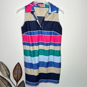 Vilagallo Multicolors Striped Sheath Linen‎ Blend Dress J4